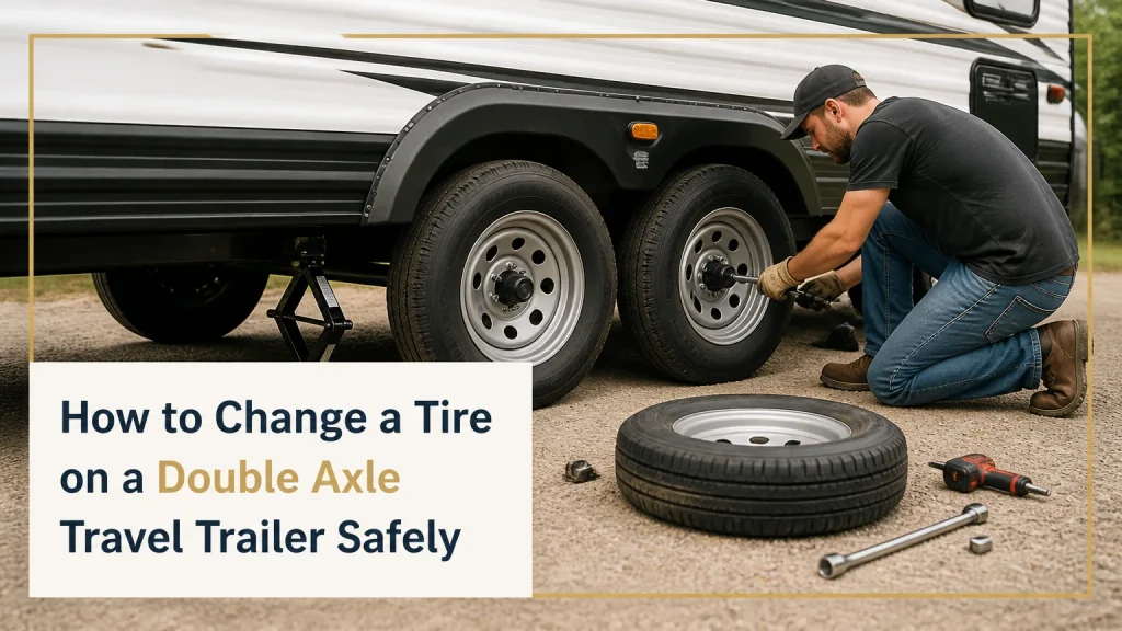 how to change a tire on a double axle travel trailer